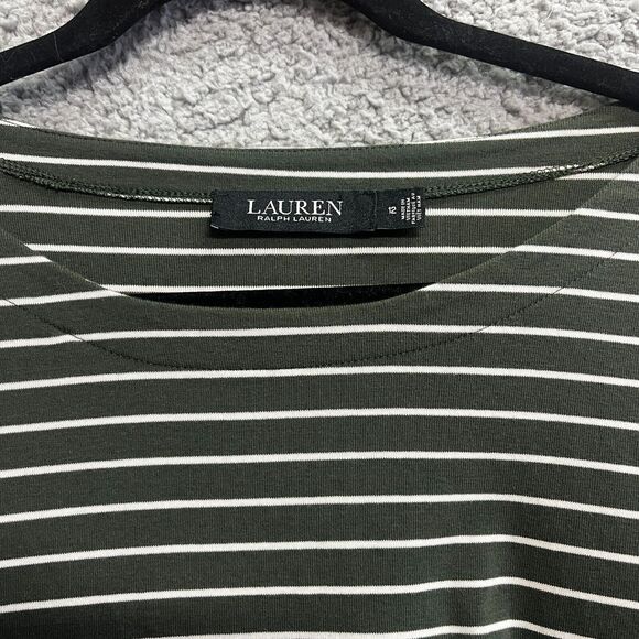Lauren Ralph Lauren Black Label Dress Womens 12 Green Striped Knee Length Knit - Picture 4 of 11